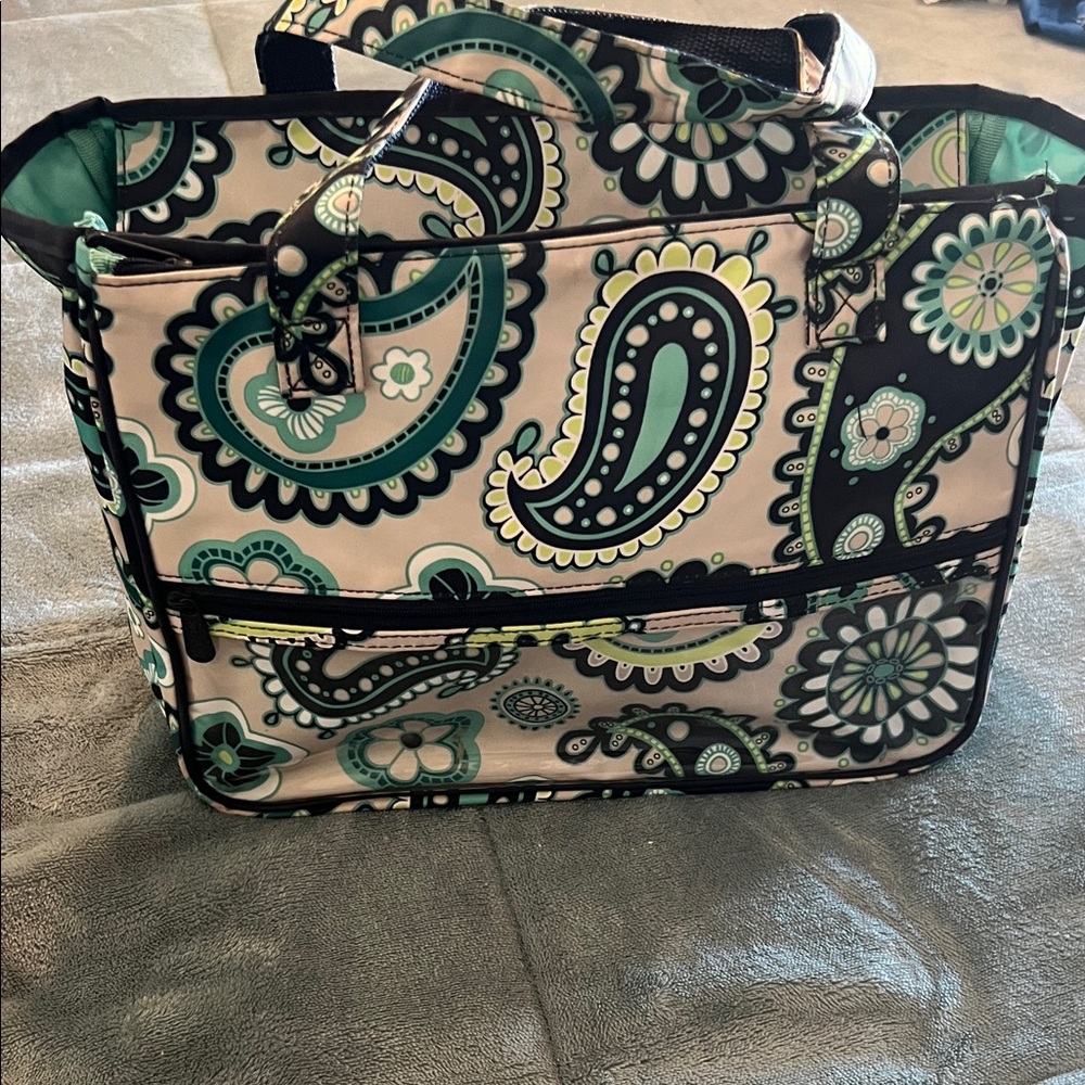 Thirty-One Paisley Tote Bag - Navy Blue and Green